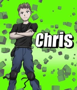 A Character Sketch of Chris on a Green Background