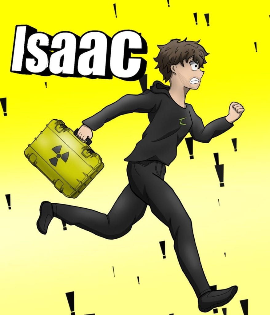 Issac Character on a Yellow Background